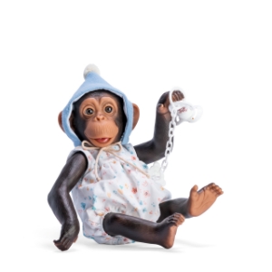 Maimutica Reborn cu Scutec, Costumas Cu Boneta Albastra Si Suzeta