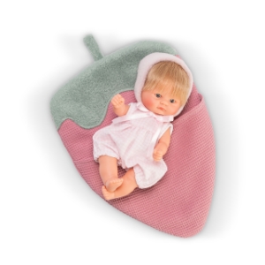Poza cu Papusa Bomboncin Cu Caciulita Roz Si Paturica Capsuna 20cm